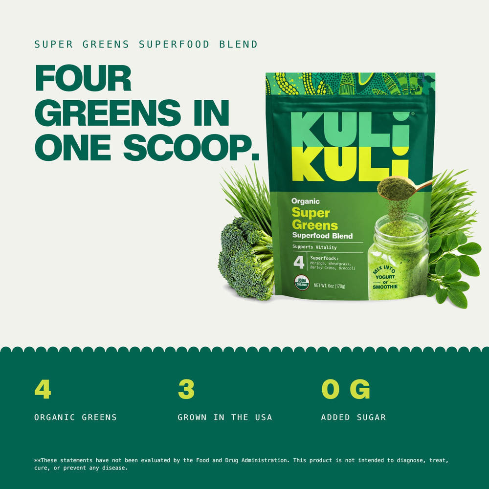Kuli Kuli Organic Super Greens Powder, Moringa Wheatgrass & Broccoli, 6 oz