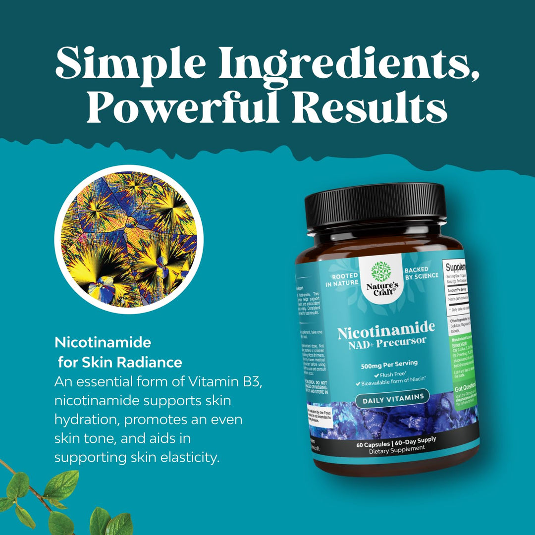 Natures Craft Vitamin B3 Nicotinamide Capsules, 500 mg, 60 Count