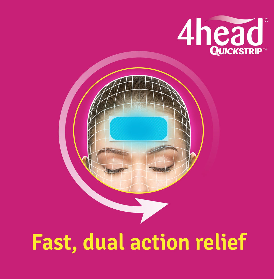 4 Head Quickstrip Headache and Migraine Relief Strips, Pack of 4