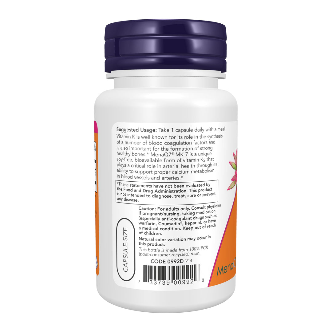 NOW MK-7 Vitamin K-2 100 mcg, 60 Count