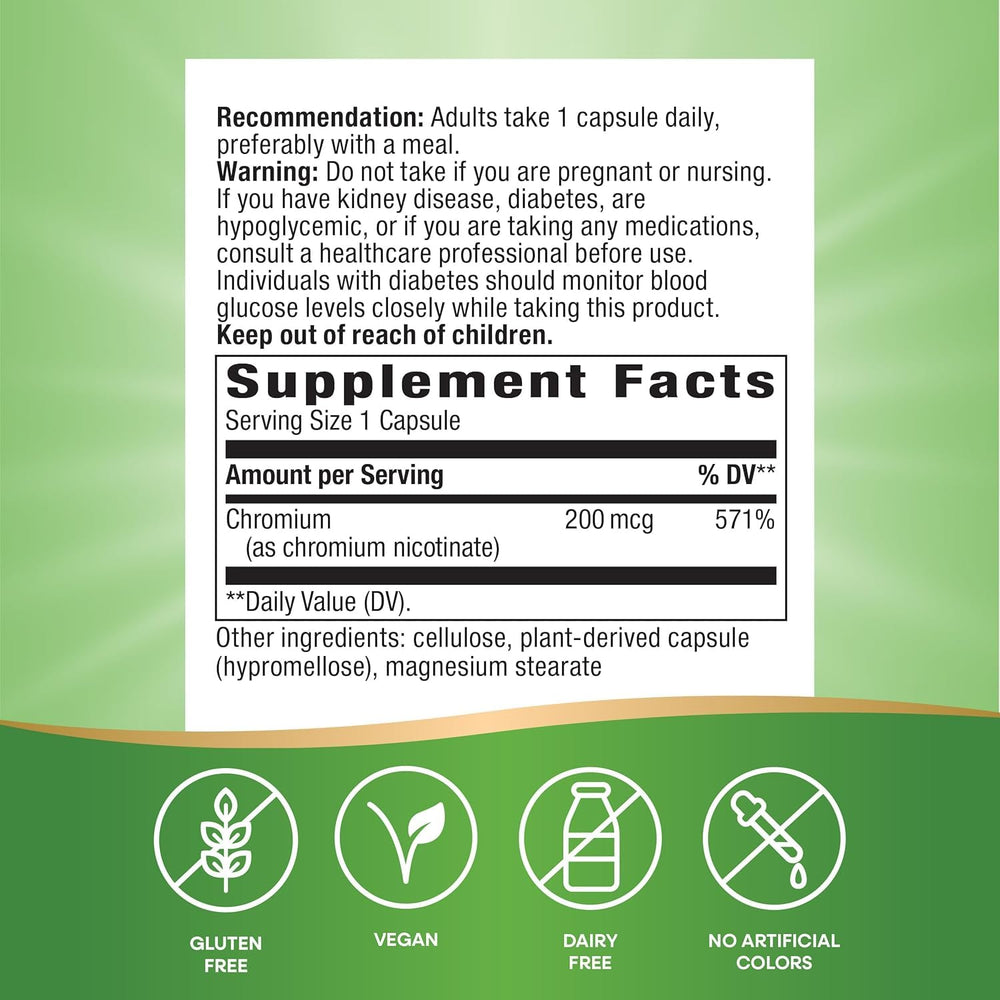 Nature's Way GTF Chromium Capsules, 200 mcg, 100 Count