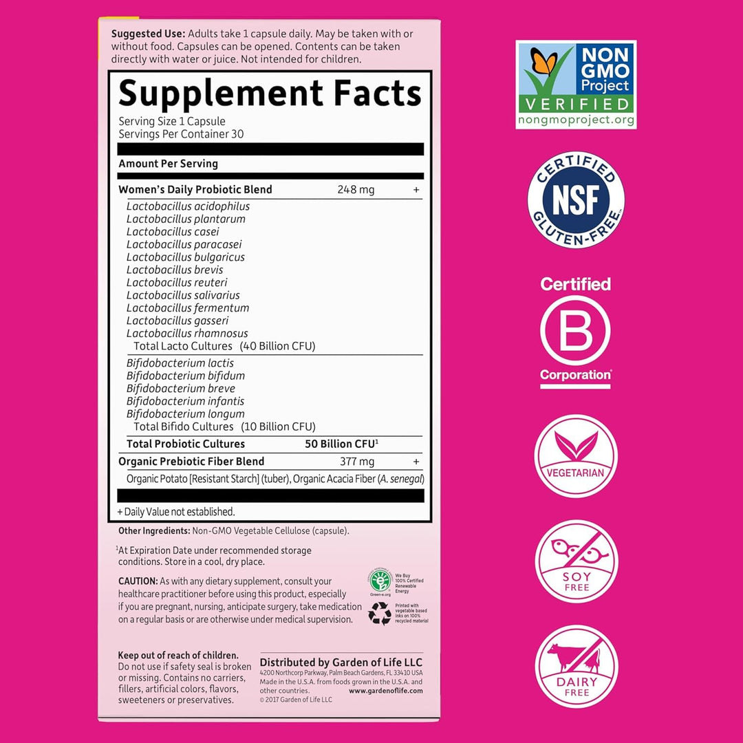 Garden of Life Dr. Formulated Probiotics for Women, Unflavored, 30 Count