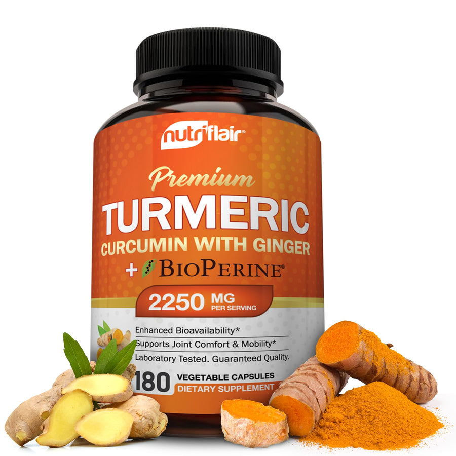 NutriFlair Turmeric Curcumin With Ginger And BioPerine, 2250 mg, 180 Count