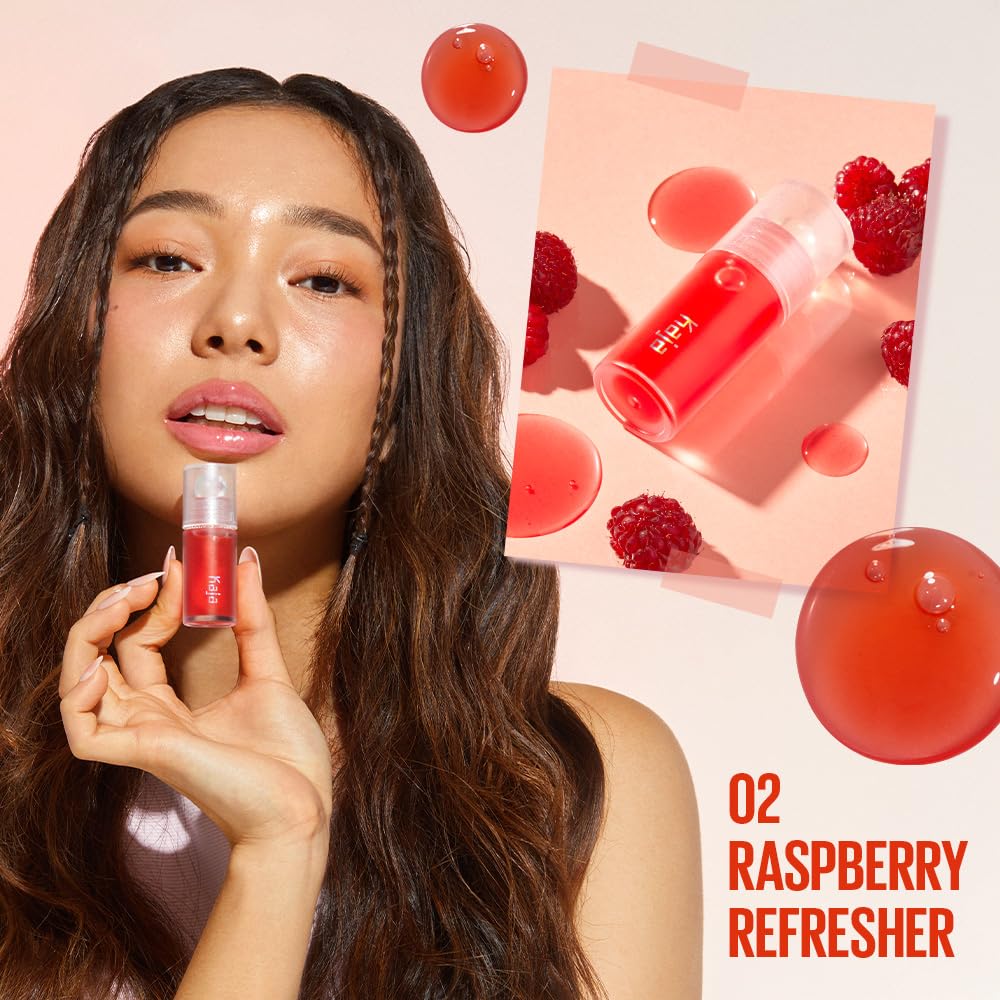 Kaja Juicy Glass Lip Oil, Raspberry Refresher, Clear Tint