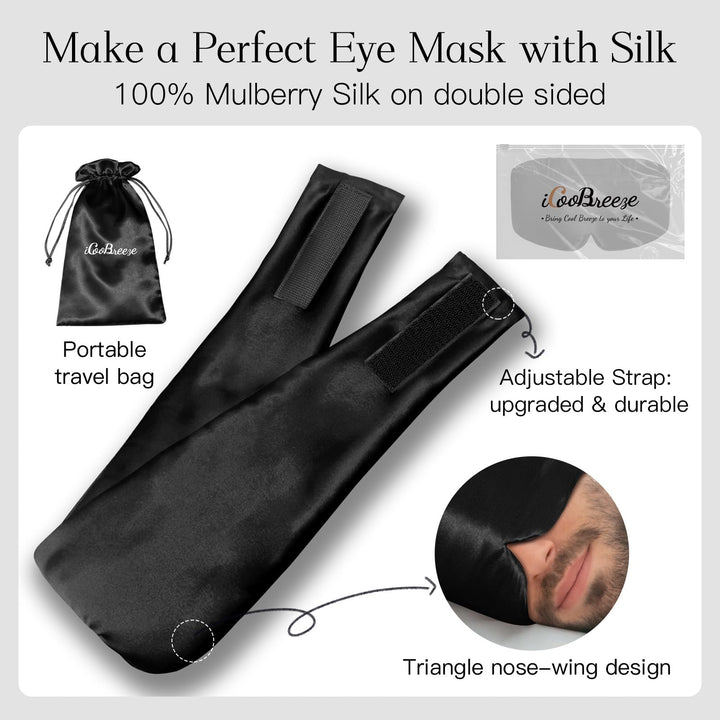 iCooBreeze Silk Eye Mask, Black, 1 Count