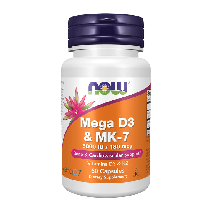 NOW Mega D-3 & MK-7 Vitamin D-3 & K-2, 60 Count
