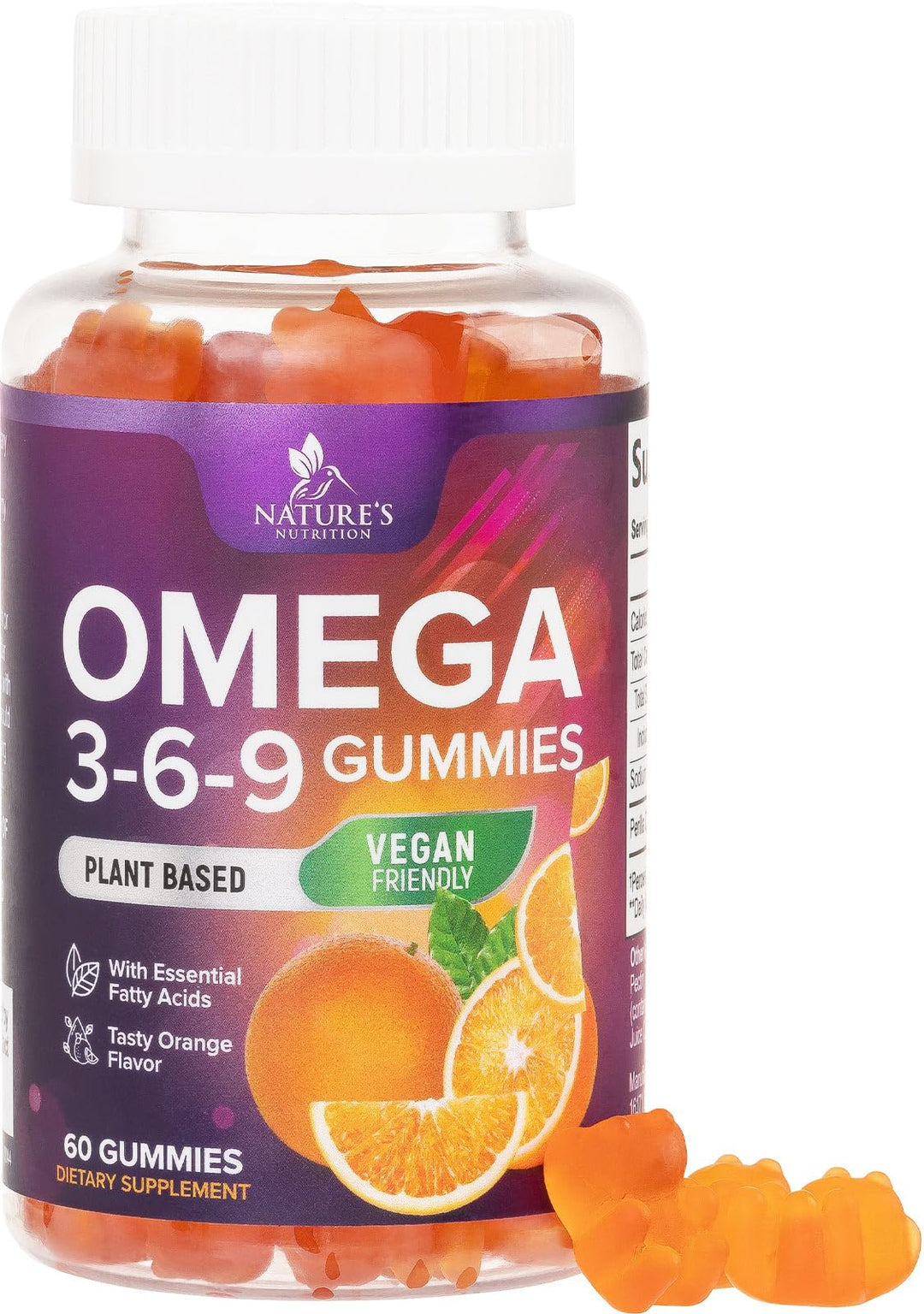 Nature's Nutrition Omega 3 6 9 Gummies, Vegan, 60 Count
