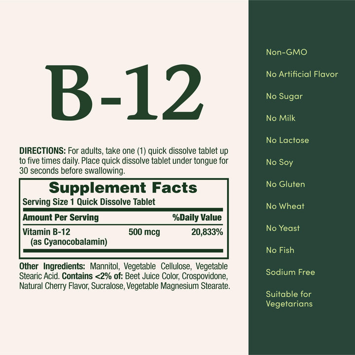 Nature's Bounty Vitamin B12 Supplement, 500 mcg, 100 Count