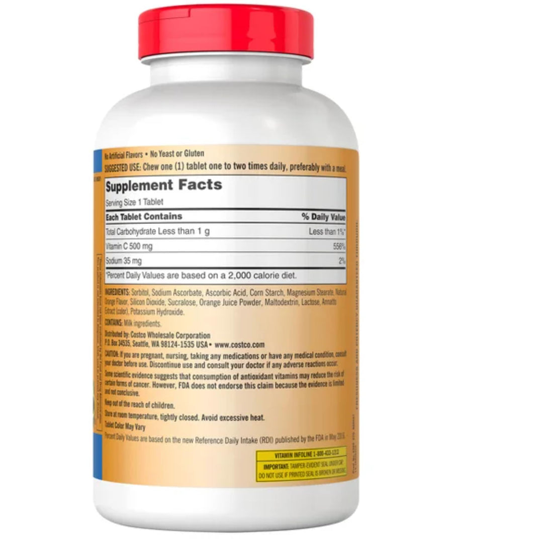 Kirkland Signature Chewable Vitamin C, Tangy Orange, 500 mg, 500 Count