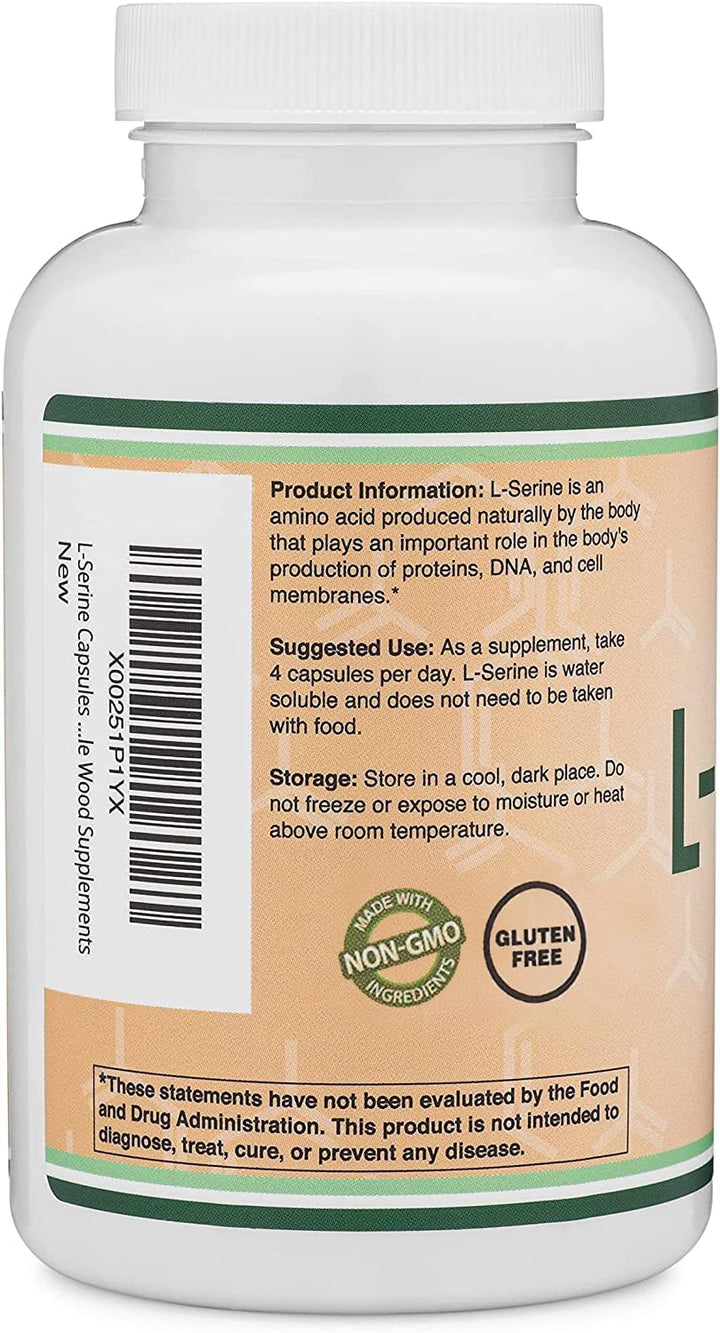 Double Wood Supplements L-Serine Capsules, 500 mg, 180 Count