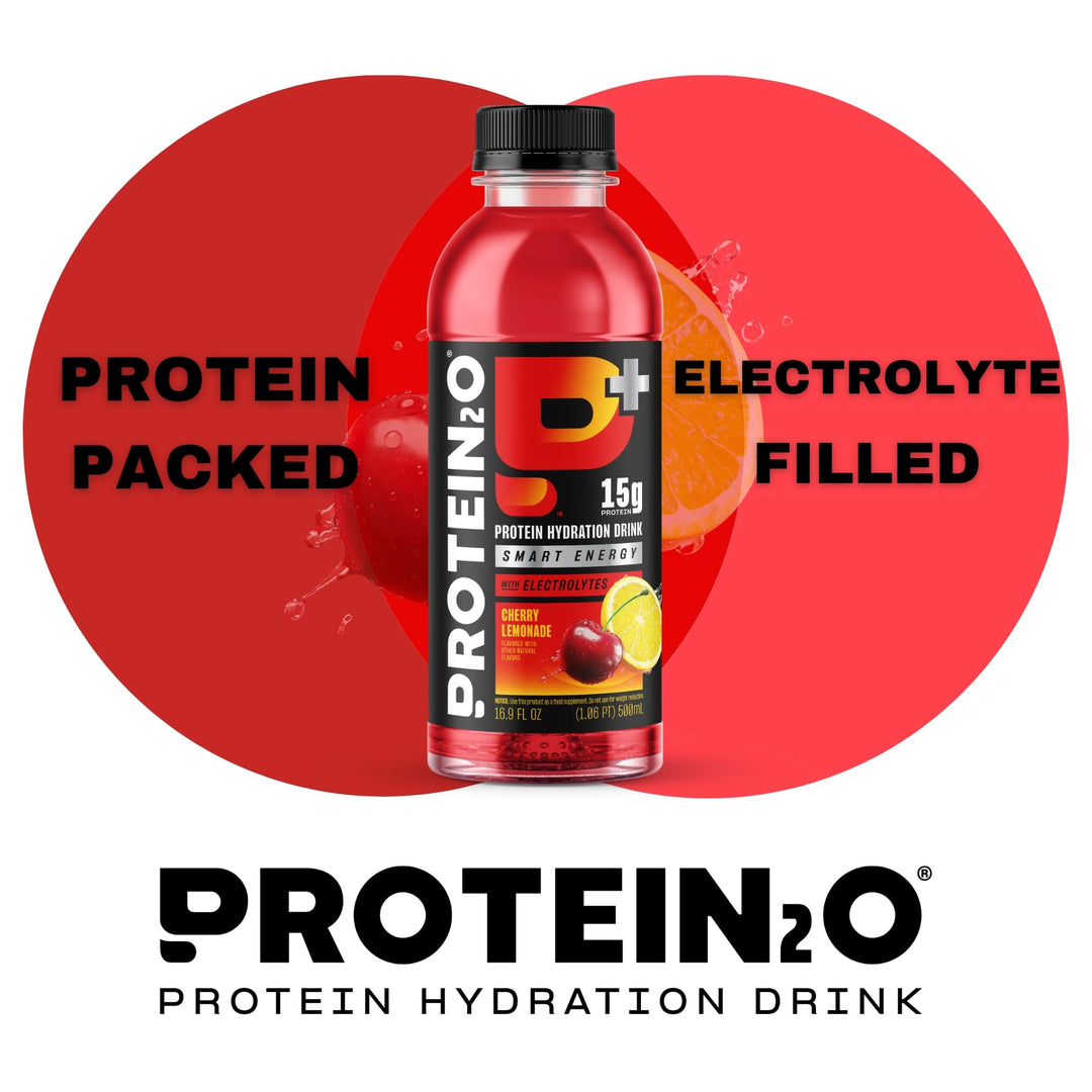 Protein2o Whey Protein Infused Water Plus Energy, Cherry Lemonade, 16.9 fl oz, Pack of 12