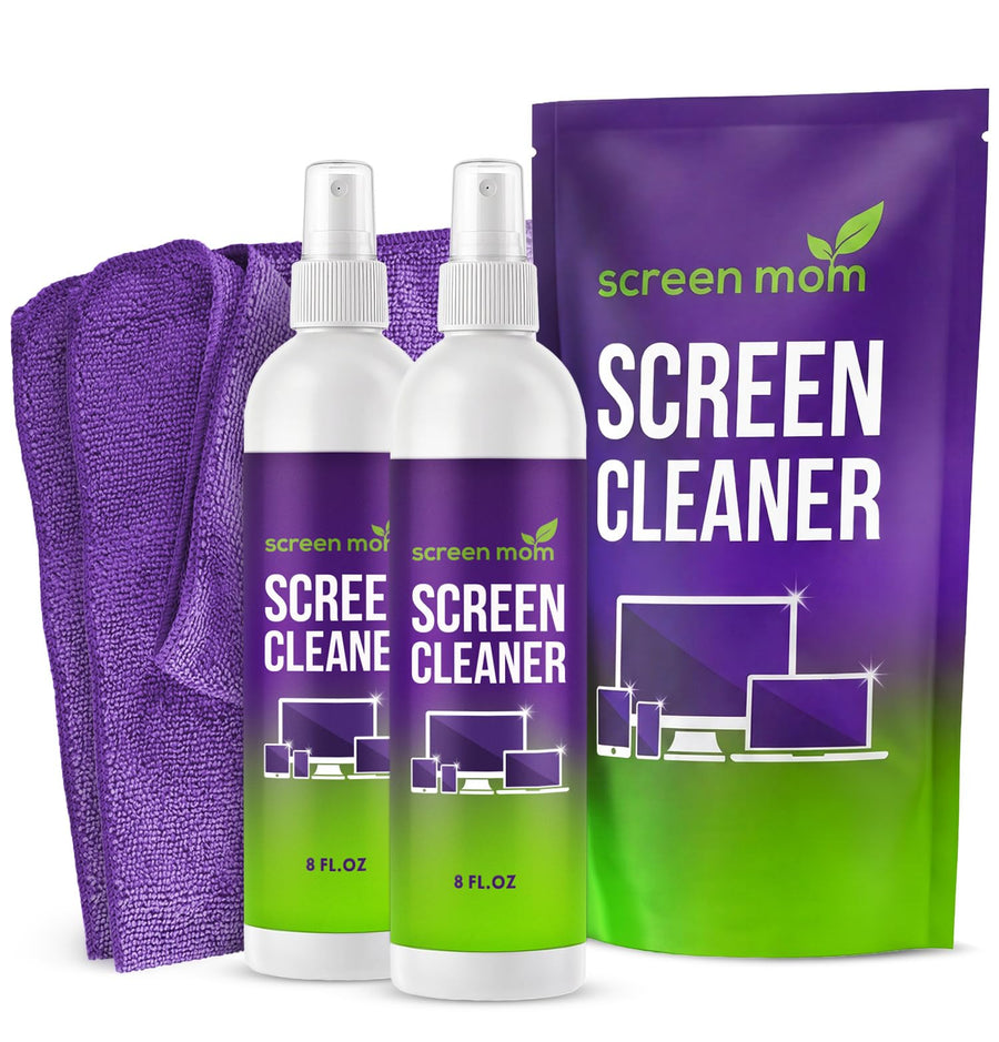 Screen Mom Screen Cleaner Spray And Microfiber Cloth, Pack of 2, 8 oz