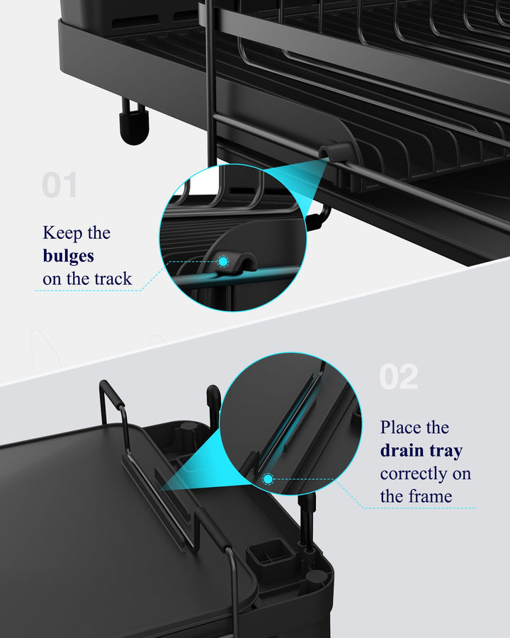 Kitsure Dish Drying Rack, Black, 48.8-67.8x32.8x15cm