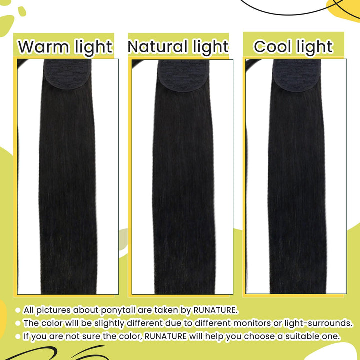 RUNATURE Human Hair Ponytail Extension, #1B Off Black, 12 Inch 70 g