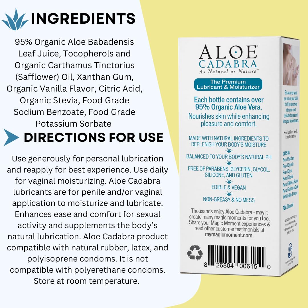 Aloe Cadabra Organic Water Based Lube, Tahitian Vanilla, 2.5 fl oz