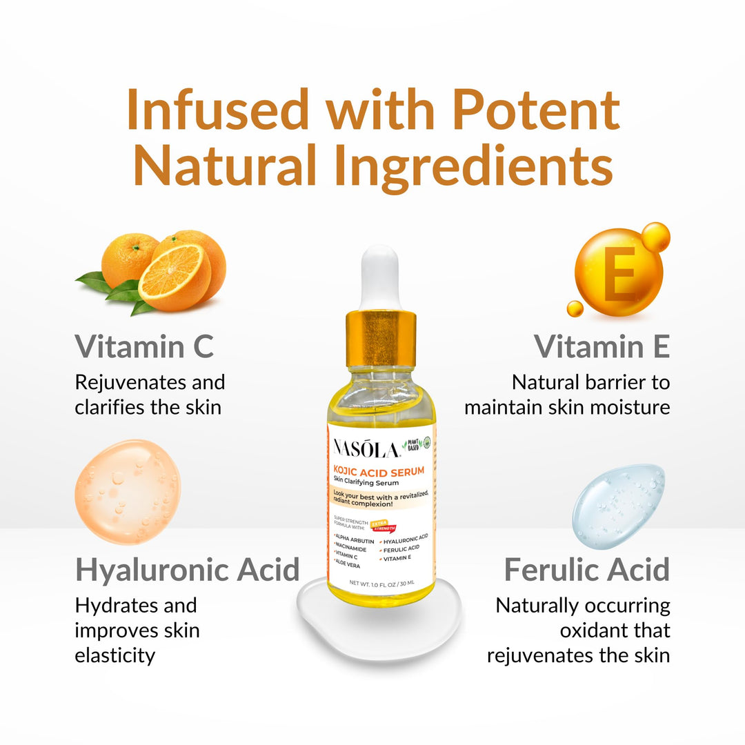Nasola Kojic Acid Serum, Skin Clarifying Complexion Revitalization Fade Cream with Alpha Arbutin, Vitamin C & E, & Niacinamide