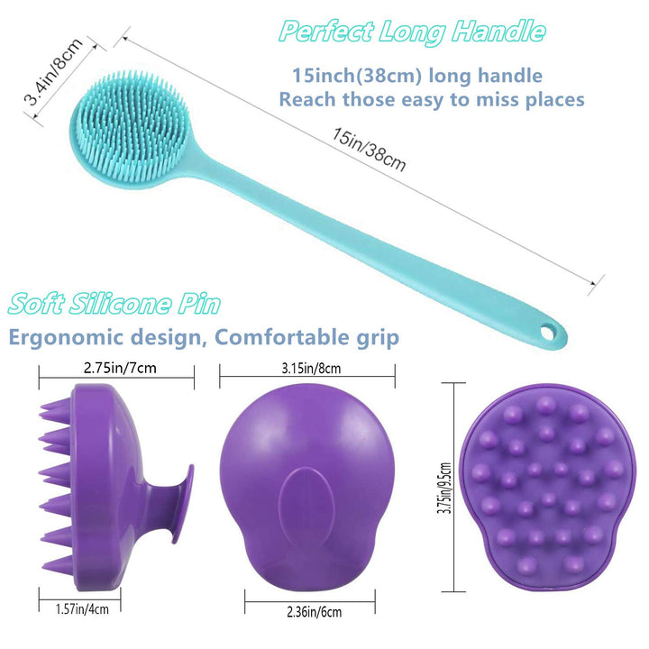 Cinlitek Silicone Back Scrubber And Scalp Massager Brush, 2 Count