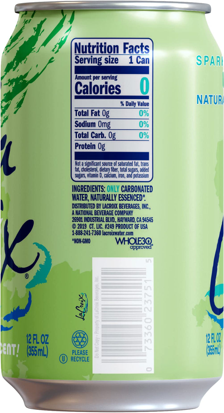 La Croix Sparkling Water, Lime, 12 fl oz, Pack of 8