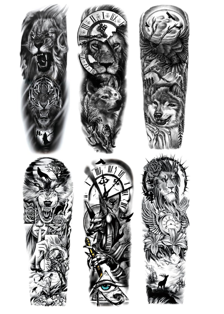 LEOARS Temporary Animal Tattoo, Black, Full Sleeve