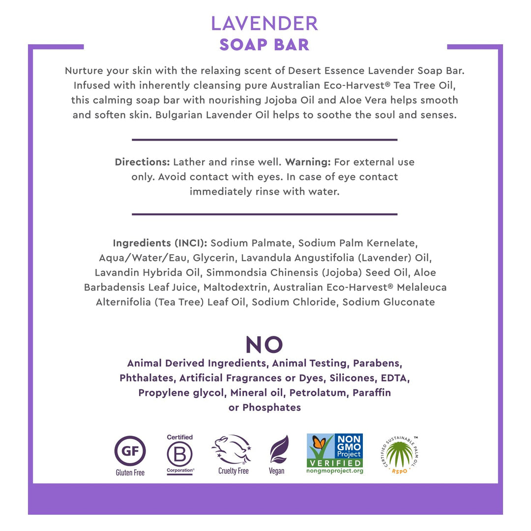 Desert Essence Lavender Soap Bar, Lavender, 5 oz