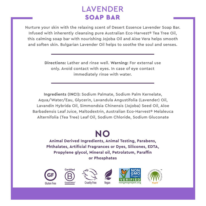 Desert Essence Lavender Soap Bar, Lavender, 5 oz