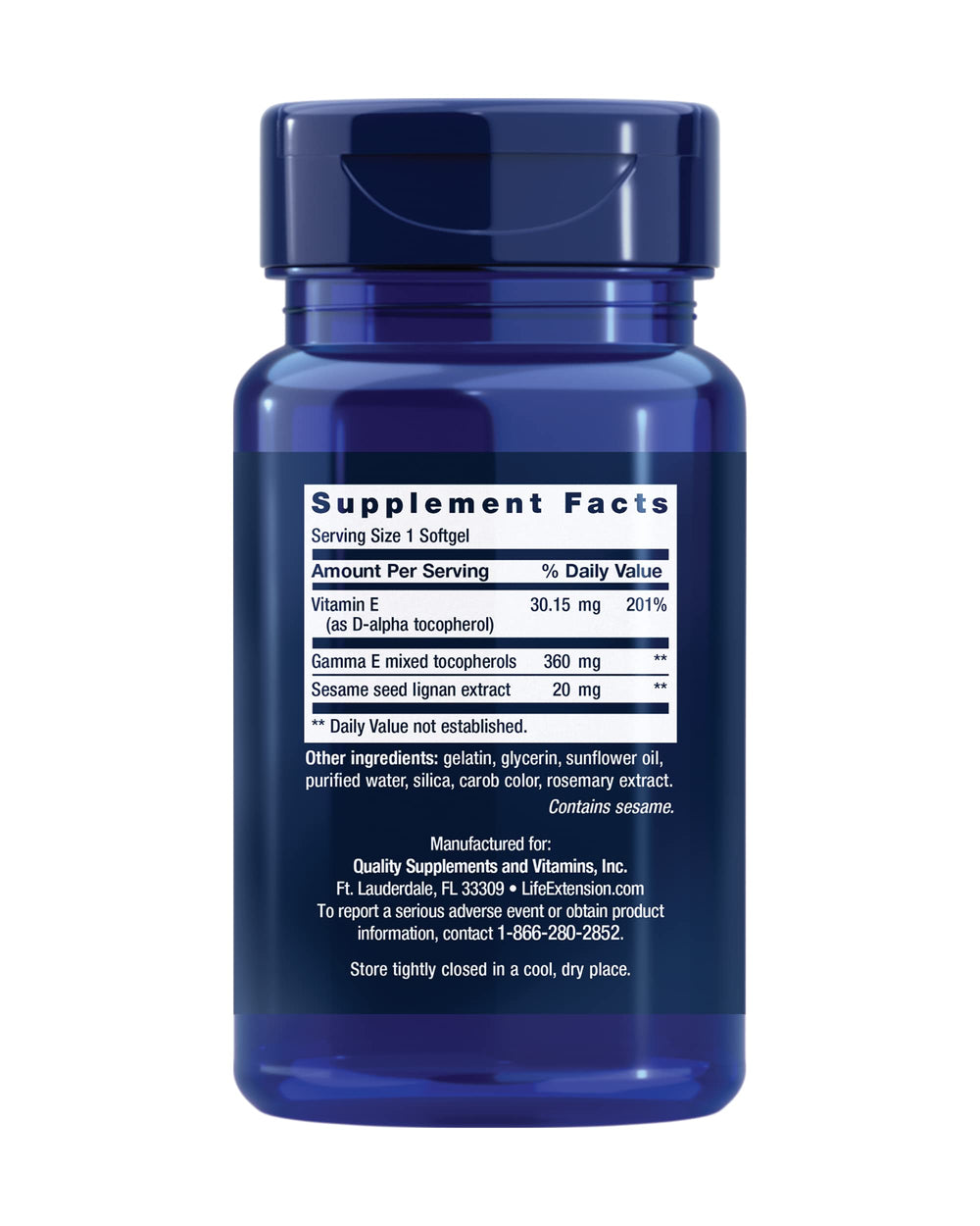 Life Extension Gamma E Mixed Tocopherols Vitamin E, 60 Count
