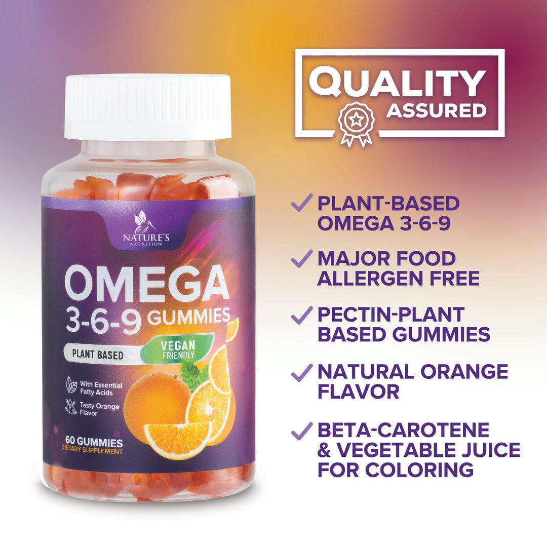 Nature's Nutrition Omega 3 6 9 Gummies, Vegan, 60 Count