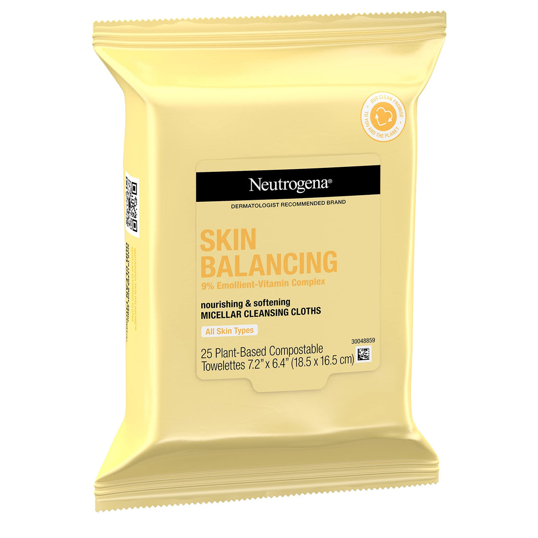 Neutrogena Skin Balancing Micellar Cleansing Cloths, 25 Count
