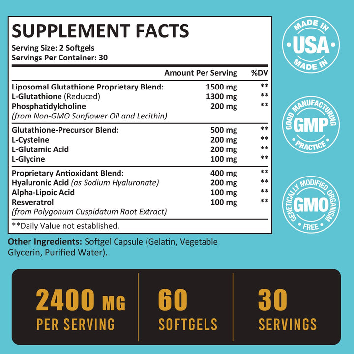 Zeylamum Liposomal Glutathione Softgels, 2400 mg, 60 Count