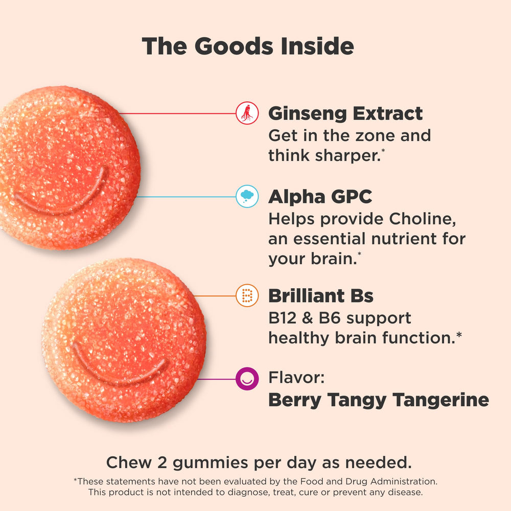 OLLY Laser Focus Gummy Supplement, Berry Tangy Tangerine, 36 Count