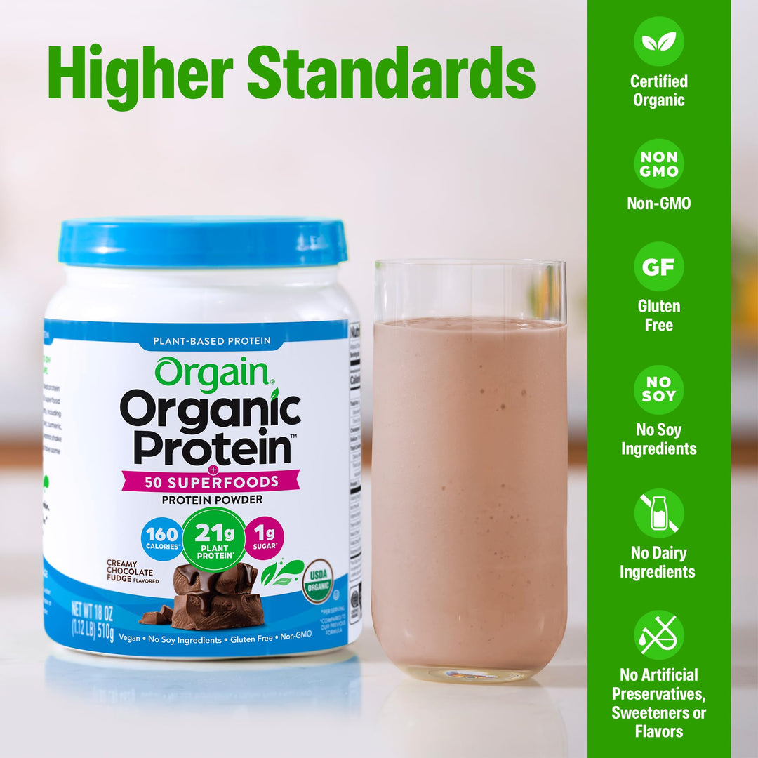 Orgain Organic Vegan Protein and Superfoods Powder, Chocolate, 1.12 lb