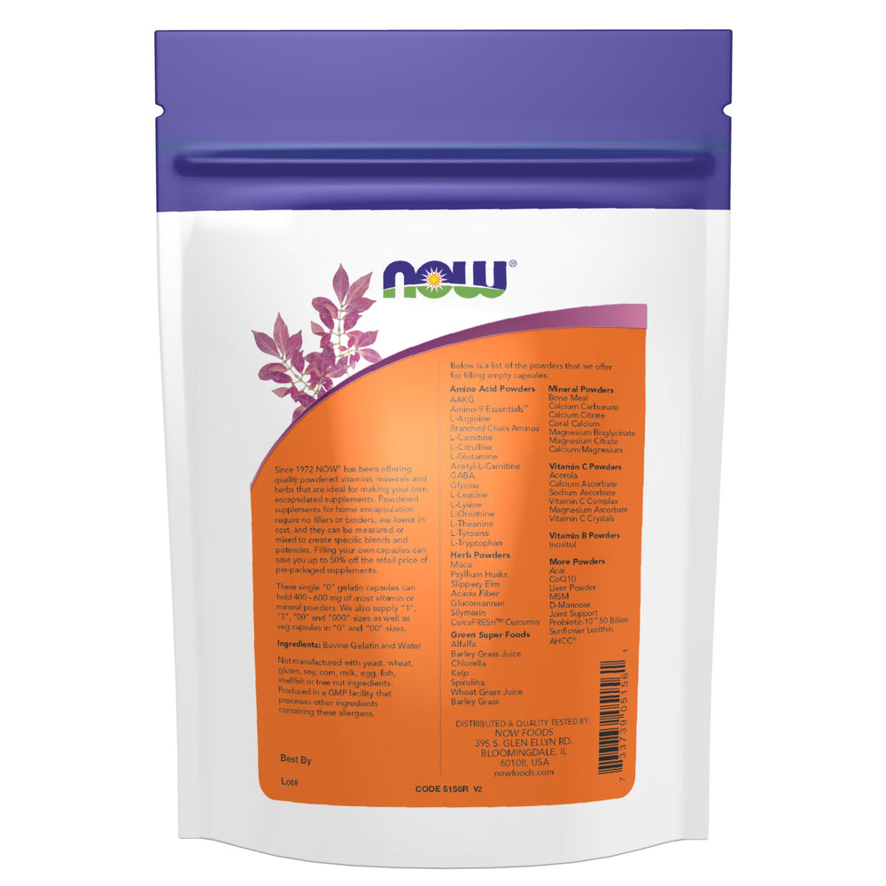NOW Vegetable Capsules OO Non-Gelatin Vegetarian, 250 Count