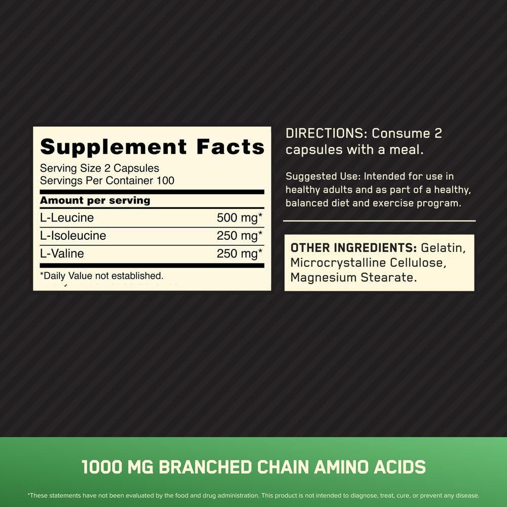 Optimum Nutrition BCAA Capsules, 1000 mg, 200 Count