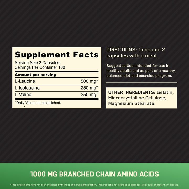 Optimum Nutrition BCAA Capsules, 1000 mg, 200 Count