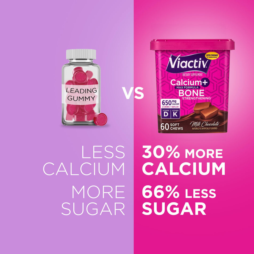 Viactiv Calcium + Vitamin D3 Supplement Soft Chews, Milk Chocolate, 60 Count