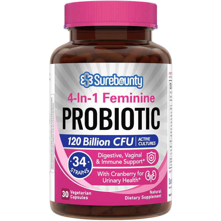 Surebounty 4-in-1 Feminine Probiotic, 120 Billion CFU, 30 Count