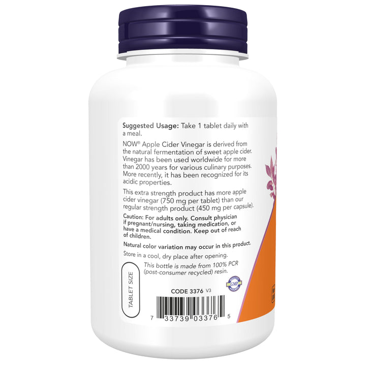 NOW Apple Cider Vinegar, 750 mg, 180 Count