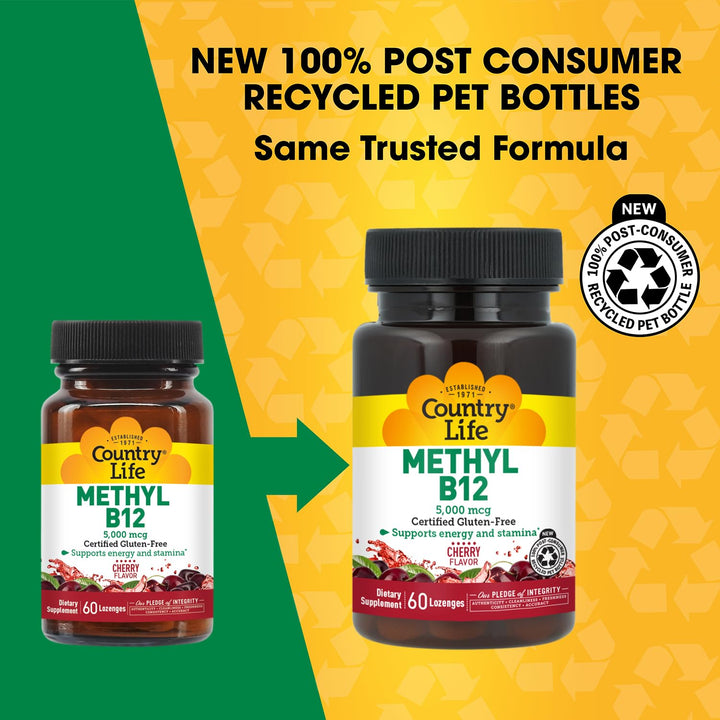Country Life Methyl B12 5000 mcg Lozenges, Cherry, 60 Count