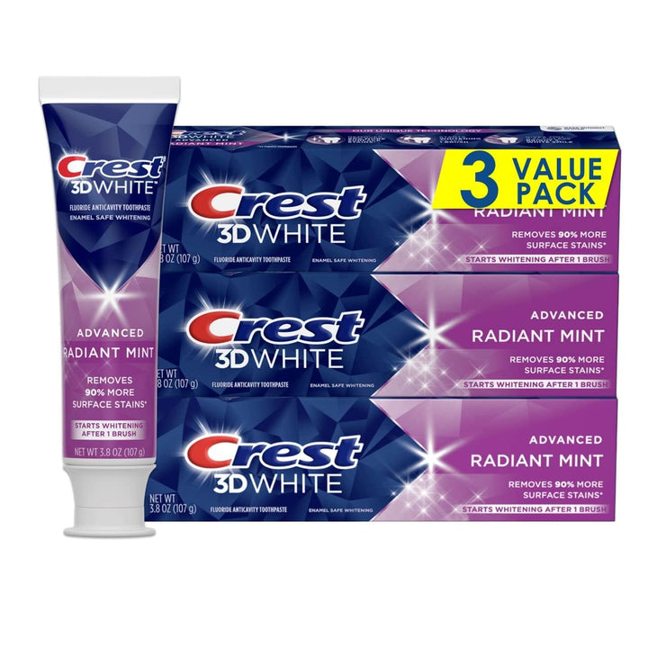 Crest 3D White Toothpaste, Radiant Mint, 3.8 oz, Pack of 3