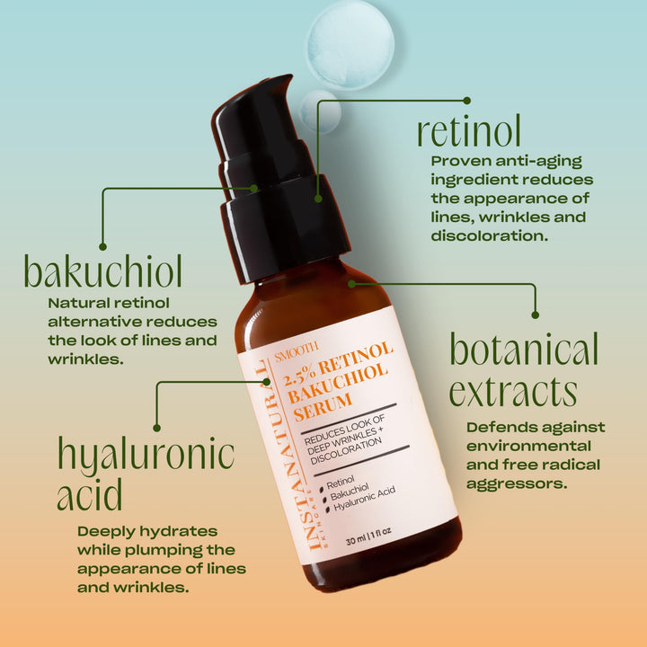 InstaNatural Retinol Bakuchiol Serum, 2.5%, 1 fl oz (30 ml)