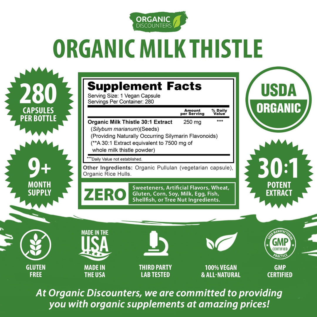 Organic Discounters Milk Thistle Extract Capsules, 7500 mg, 280 Count