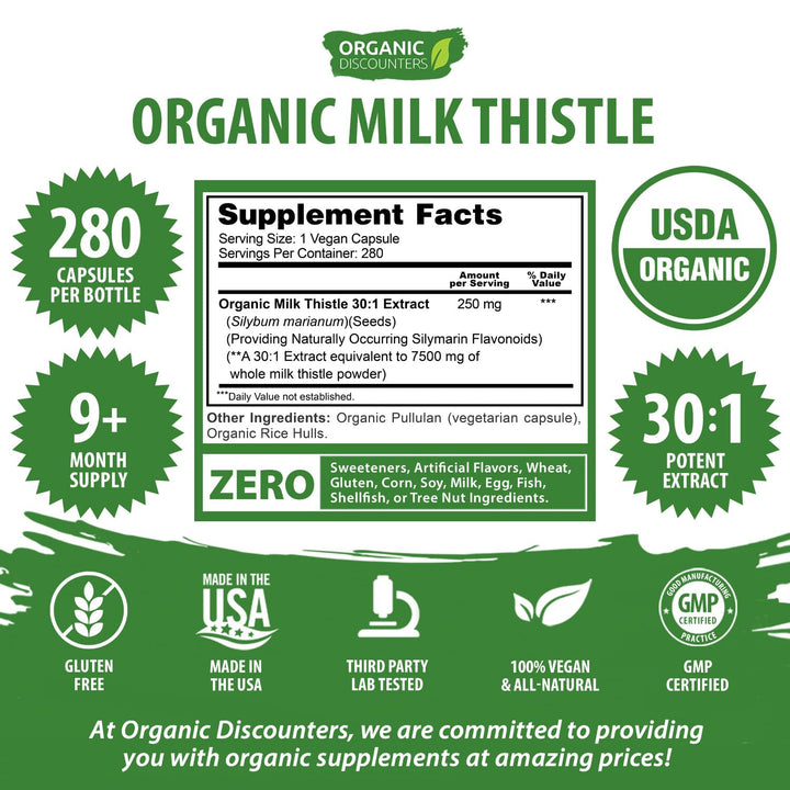 Organic Discounters Milk Thistle Extract Capsules, 7500 mg, 280 Count