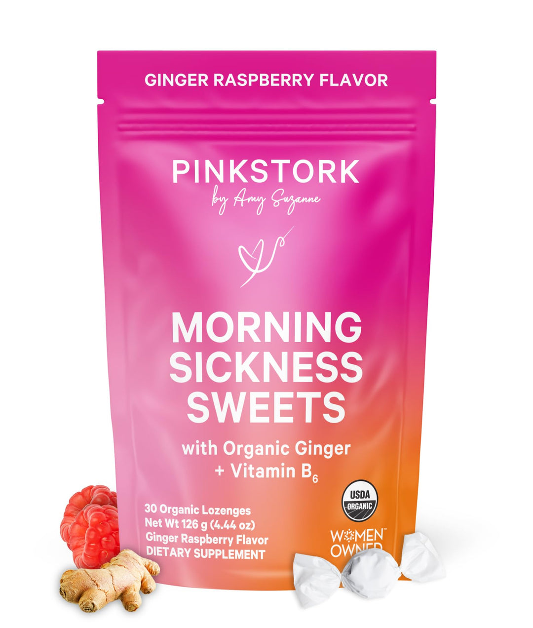 Pink Stork Morning Sickness Sweets, Raspberry, 30 Count