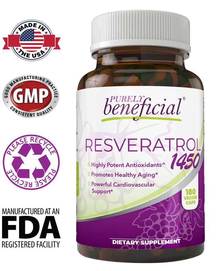 PURELY beneficial Resveratrol Supplement, 1450 mg, 90 Count