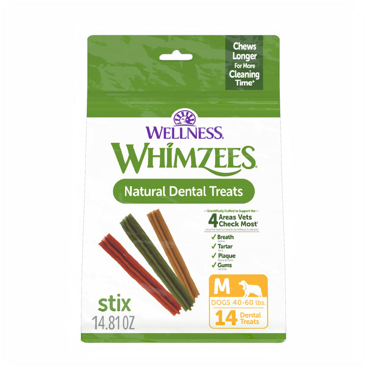 WHIMZEES Natural Grain Free Dental Dog Treats, Medium Stix, 14 Count