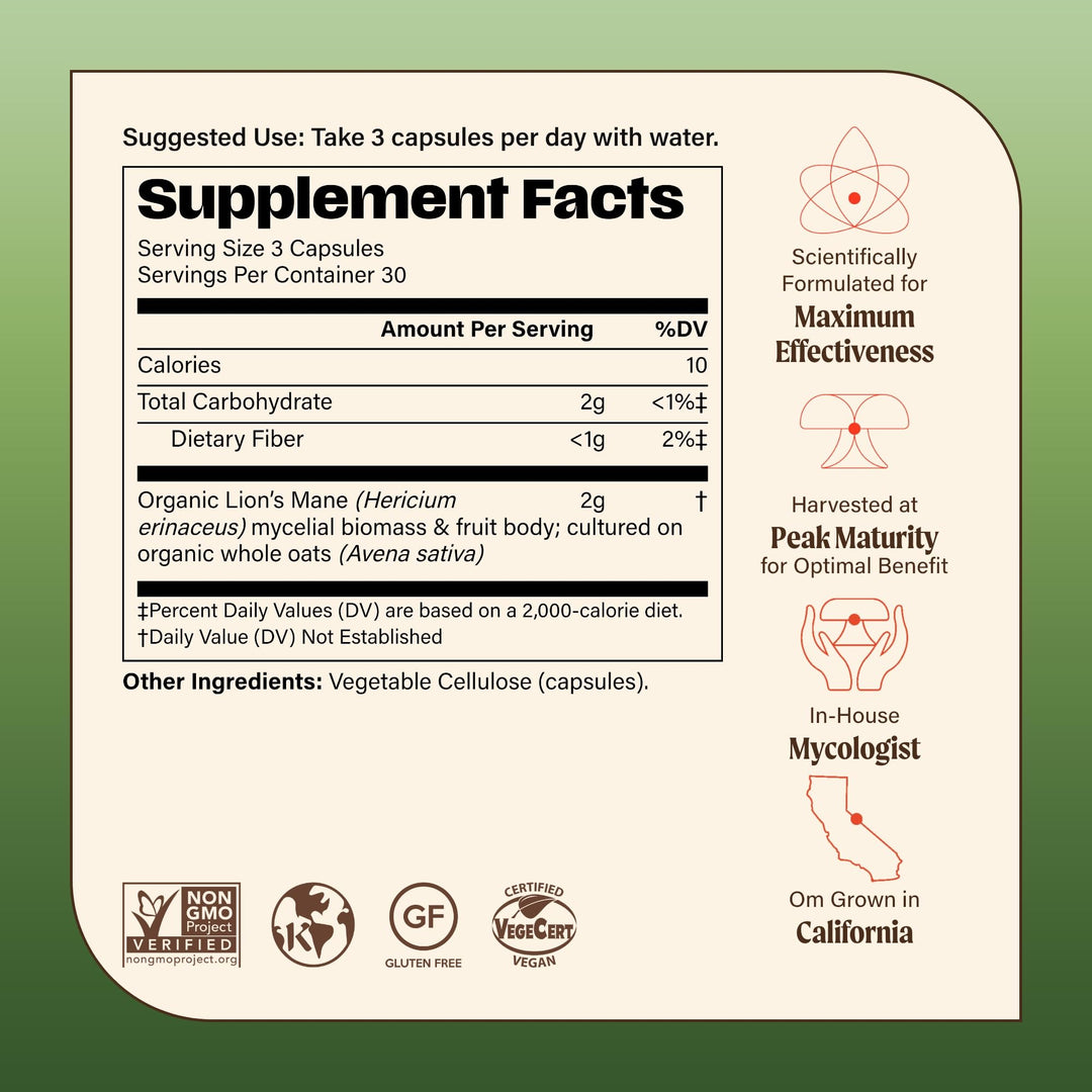 OM Mushroom Superfood Lion'S Mane Mushroom Capsules, 90 Count