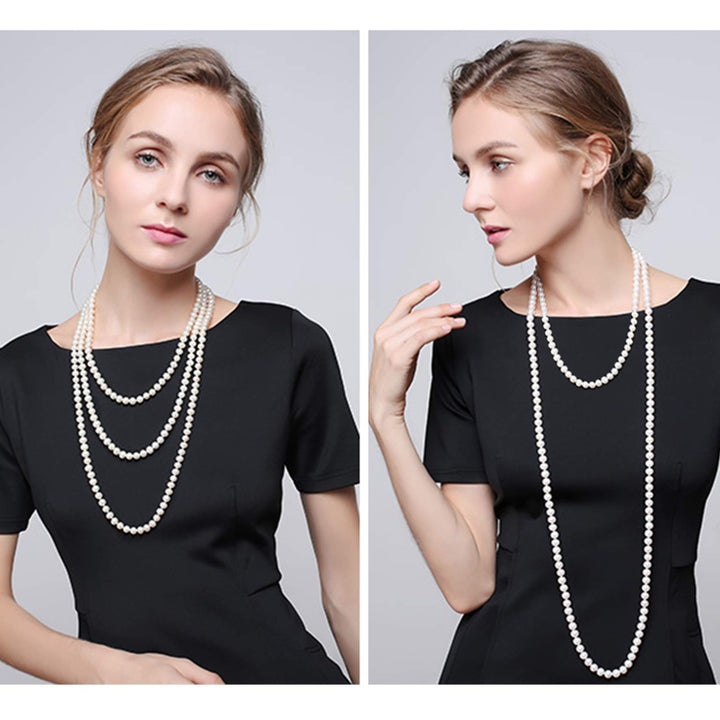 Aisansty Long Layered Faux Pearl Necklace, Cream White, 69 in
