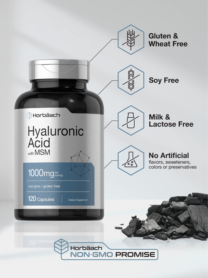 Horbäach Hyaluronic Acid With MSM Capsules, 1000 mg, 120 Count