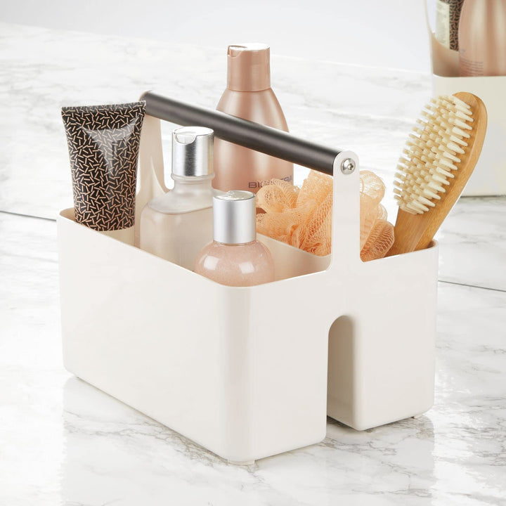 mDesign Plastic Shower Caddy Storage Organizer, Cream/Bronze