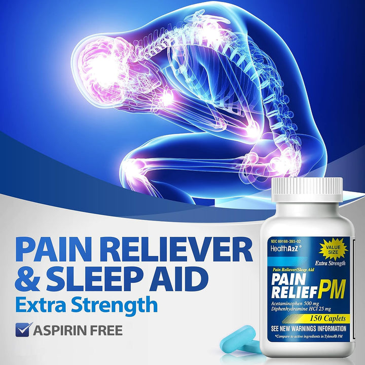 HealthA2Z Extra Strength Pain Relief PM, 500 mg, 25 mg, 150 Count